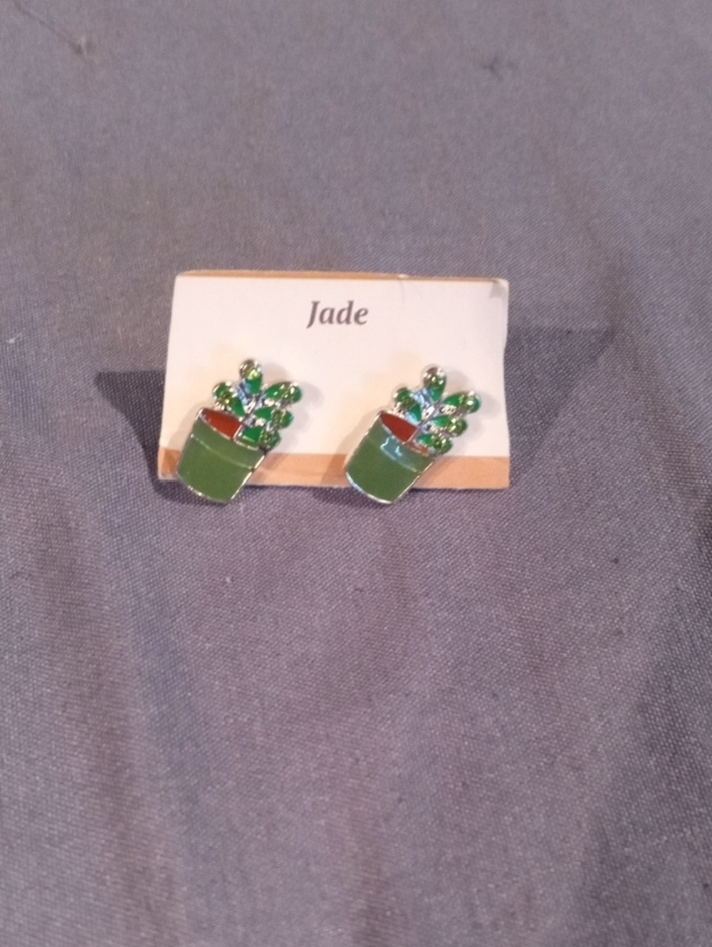 Jade Green Potted Cactus Enamel Stud Earrings